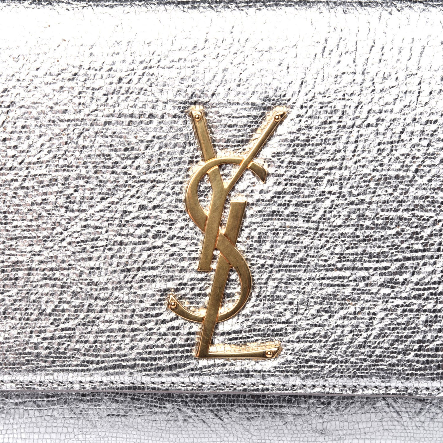 Textured Metallic Calfskin Classic Monogram Cassandre Clutch Silver