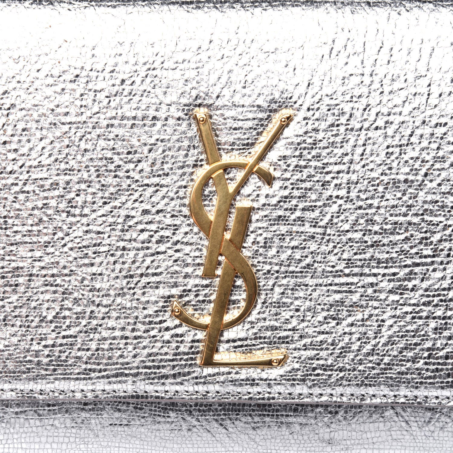Saint Laurent Textured Metallic Calfskin Classic Monogram Cassandre Clutch Silver 15 of 15