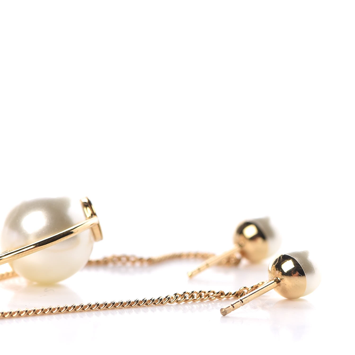 Christian Dior Pearl Tribales Dangle Chain Earrings Gold 3 of 5