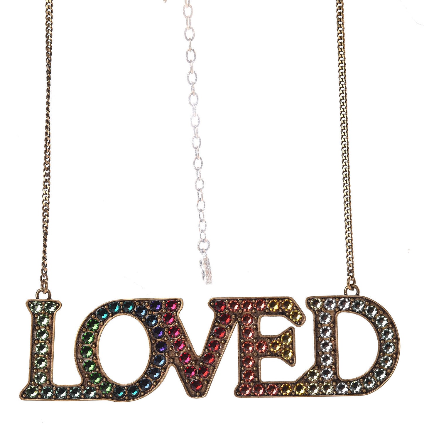 Metal Crystal Loved Short Necklace Aged Gold
