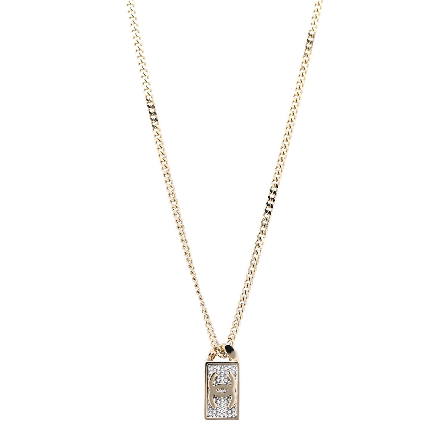 Crystal Dog Tag Charm Necklace Gold