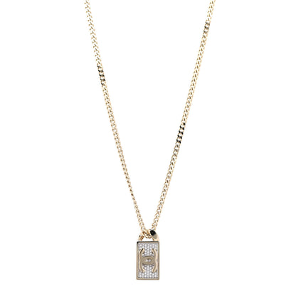 Chanel Crystal Dog Tag Charm Necklace Gold 1 of 7