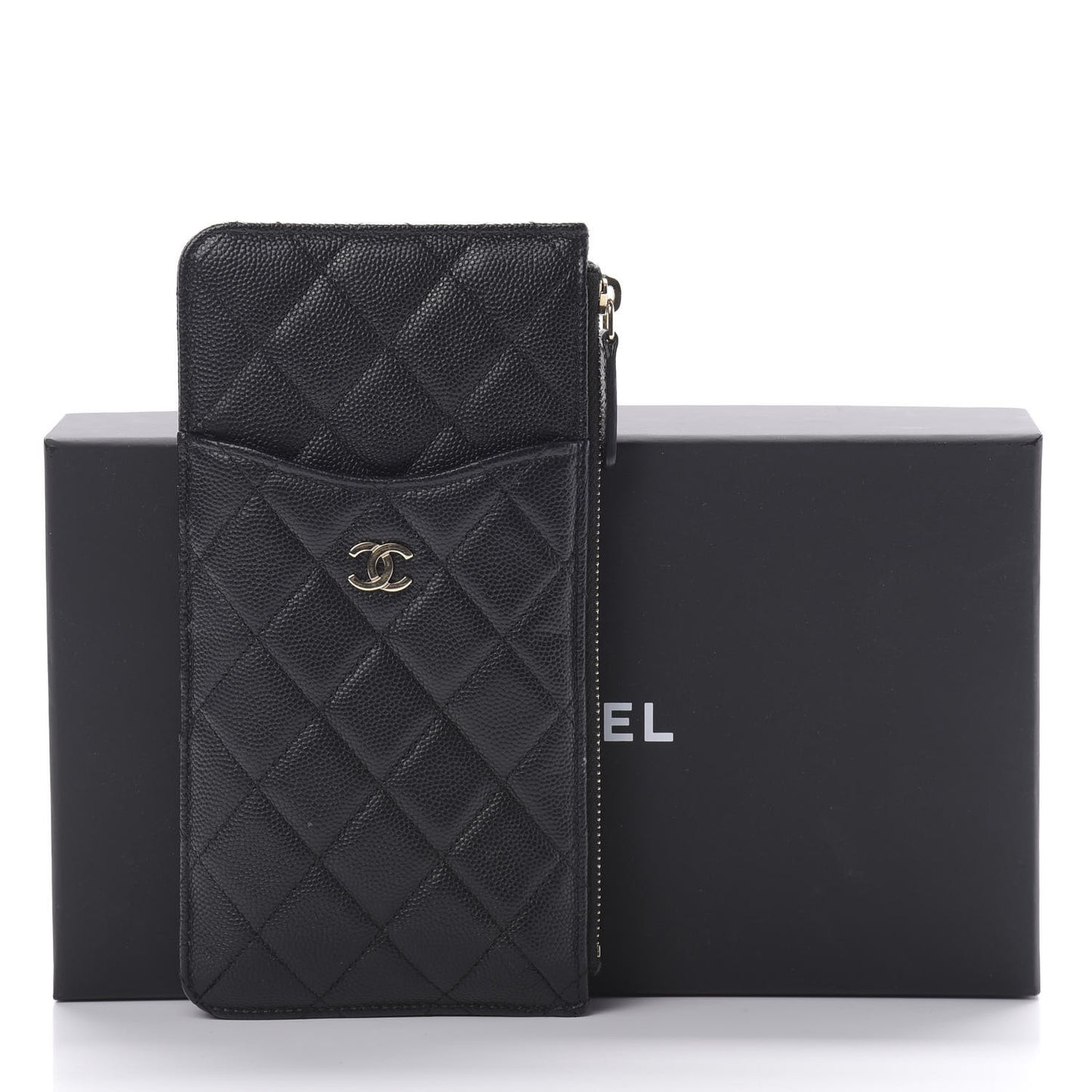 Caviar Quilted Classic Flat Wallet Pouch Black