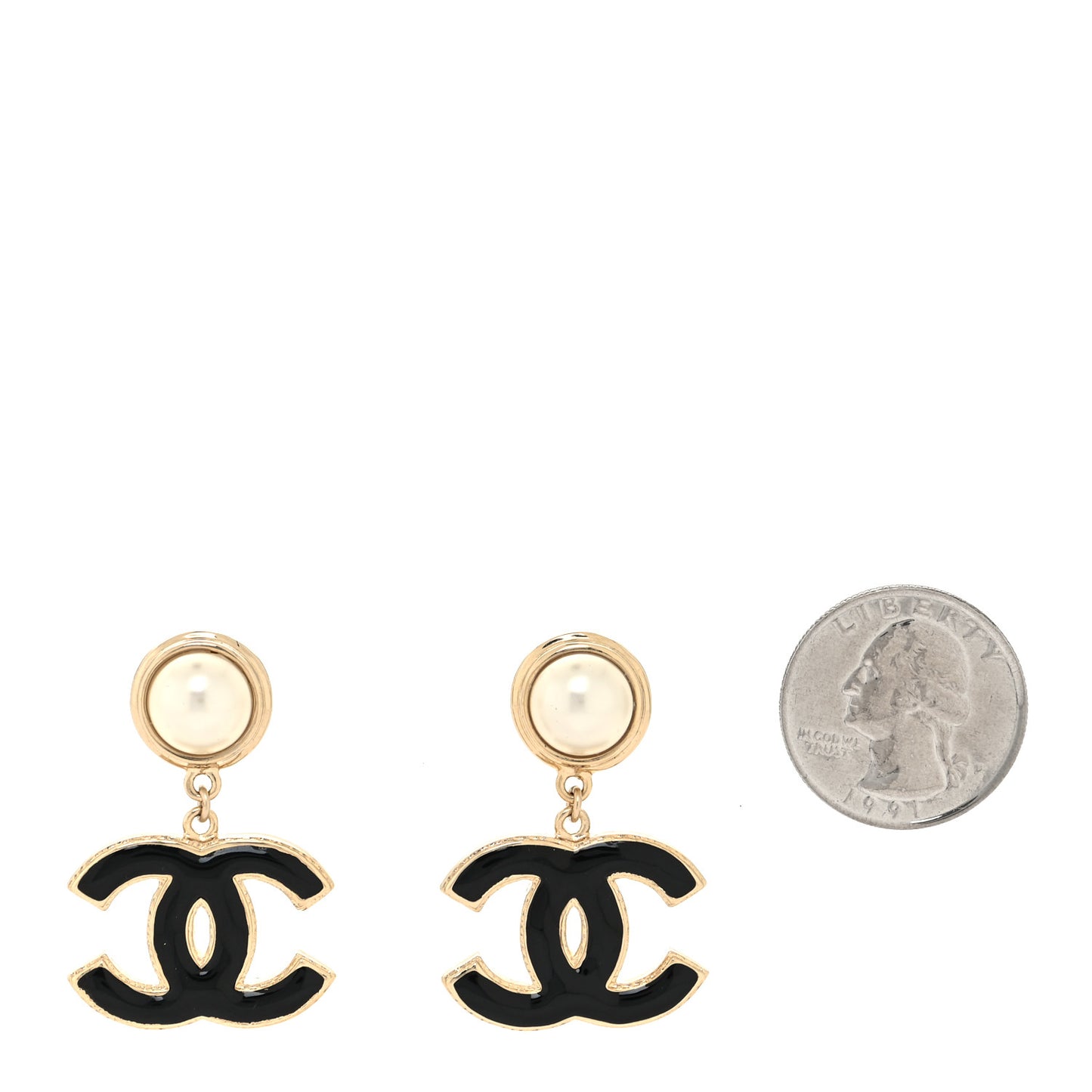 Pearl Enamel CC Drop Earrings Black