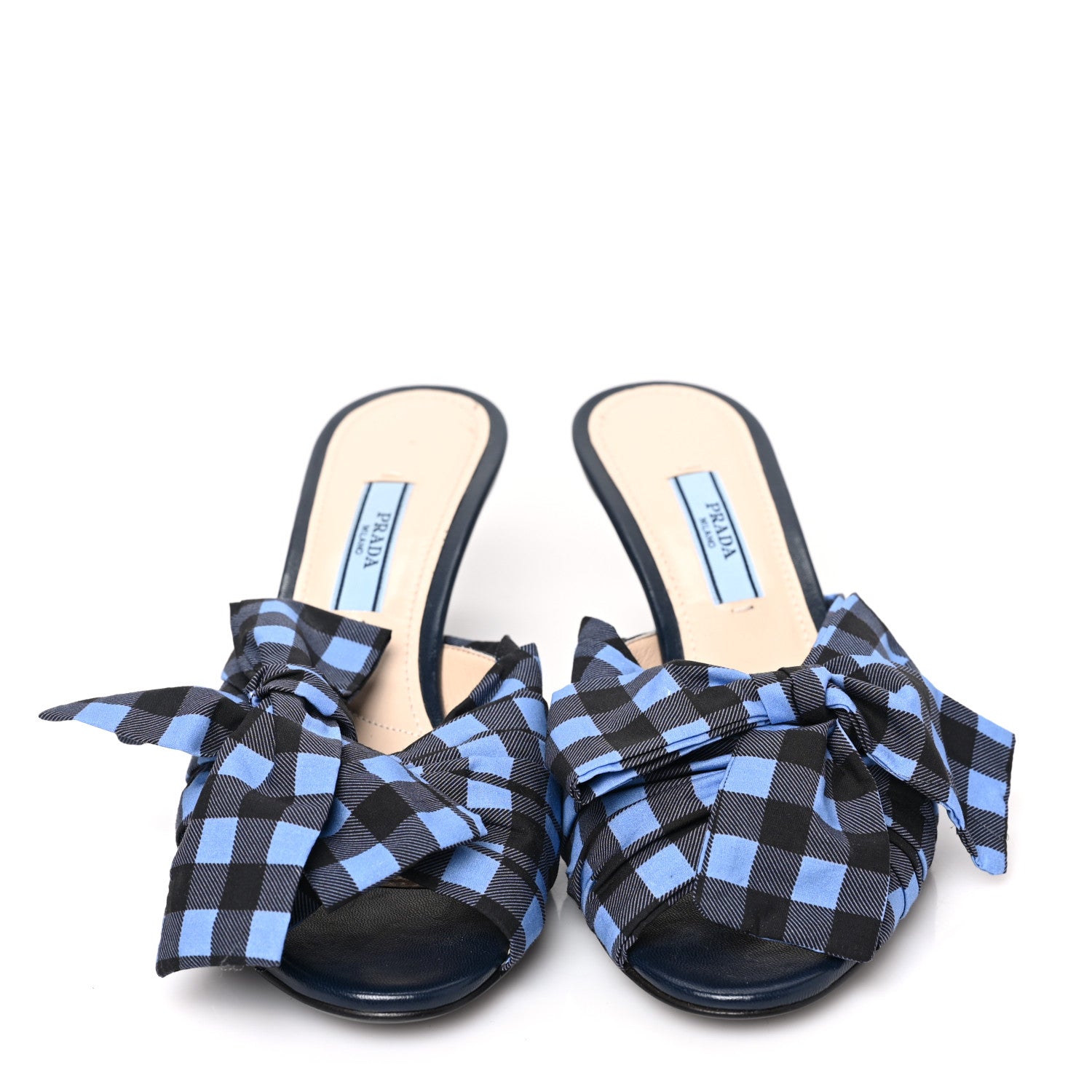 Prada Gingham Bow Slide Sandals 35 Blue 2 of 7