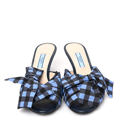 Prada Gingham Bow Slide Sandals 35 Blue 2 of 7