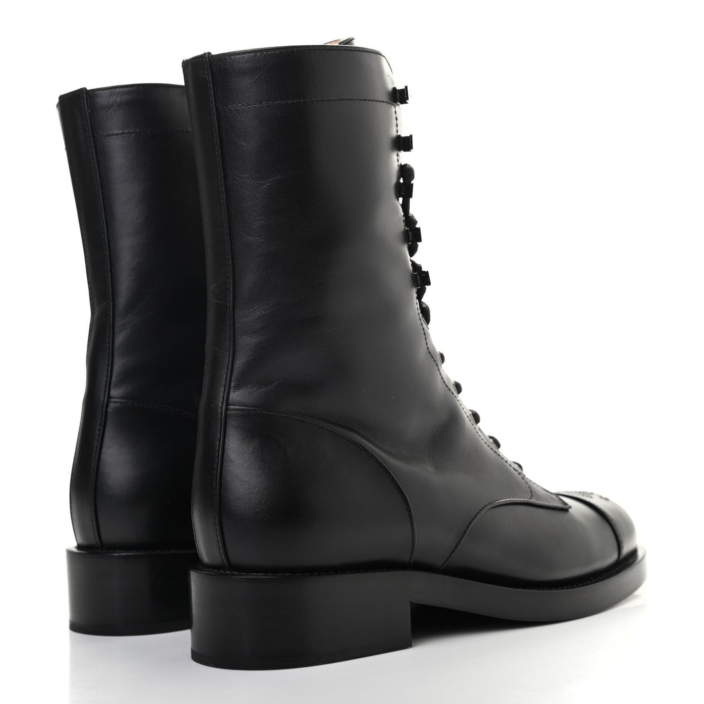 Calfskin Lace Up Combat Boots 38.5 Black