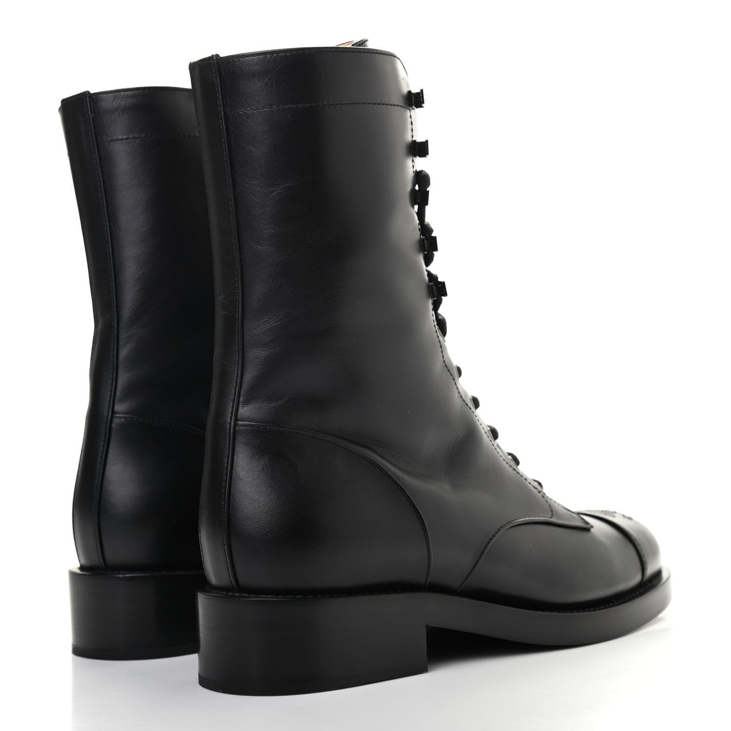 Chanel Calfskin Lace Up Combat Boots 38.5 Black 4 of 10