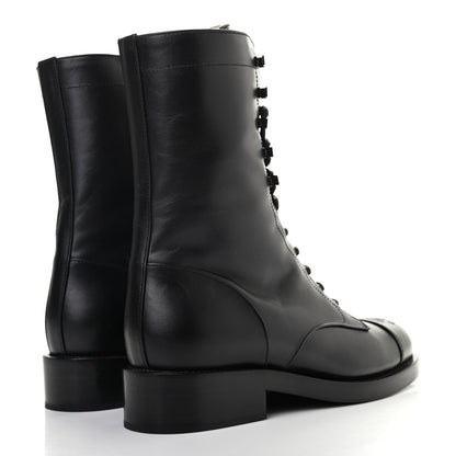Chanel Calfskin Lace Up Combat Boots 38.5 Black 4 of 10