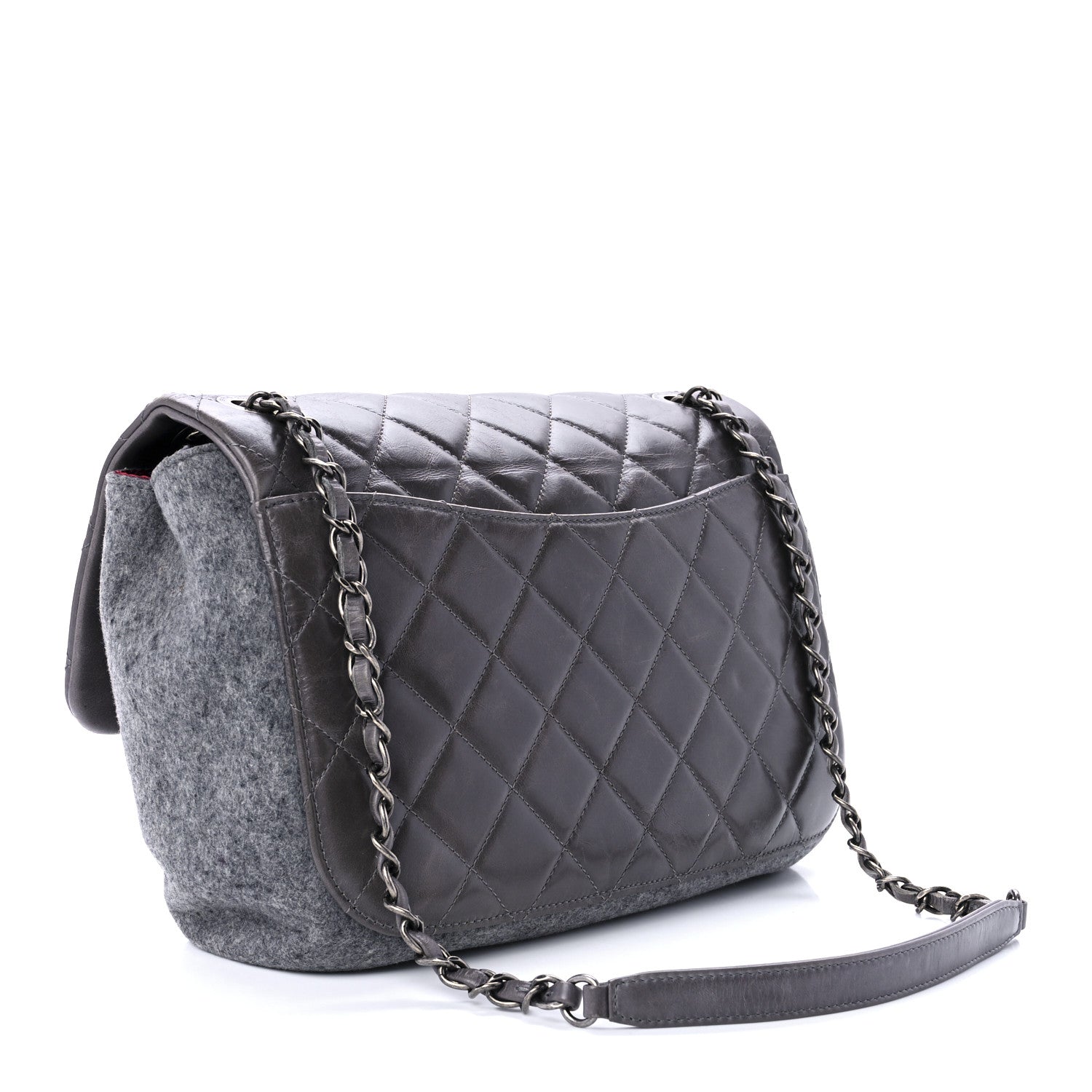 Chanel Felt Glazed Calfskin Quilted Edelweiss Flower Flap Grey 3 of 13