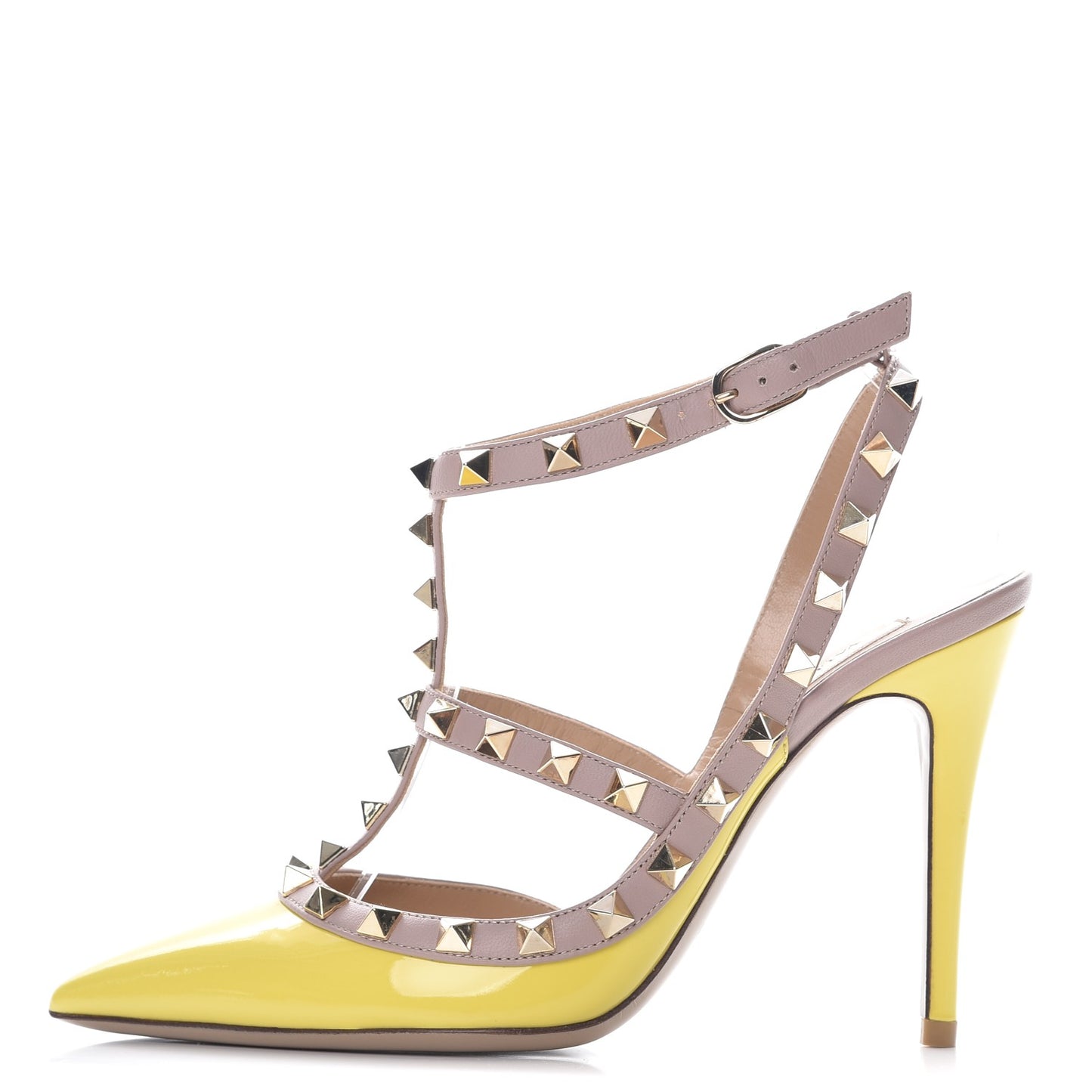 Patent Rockstud Ankle Strap 100mm Pumps 36 Naples Yellow Poudre
