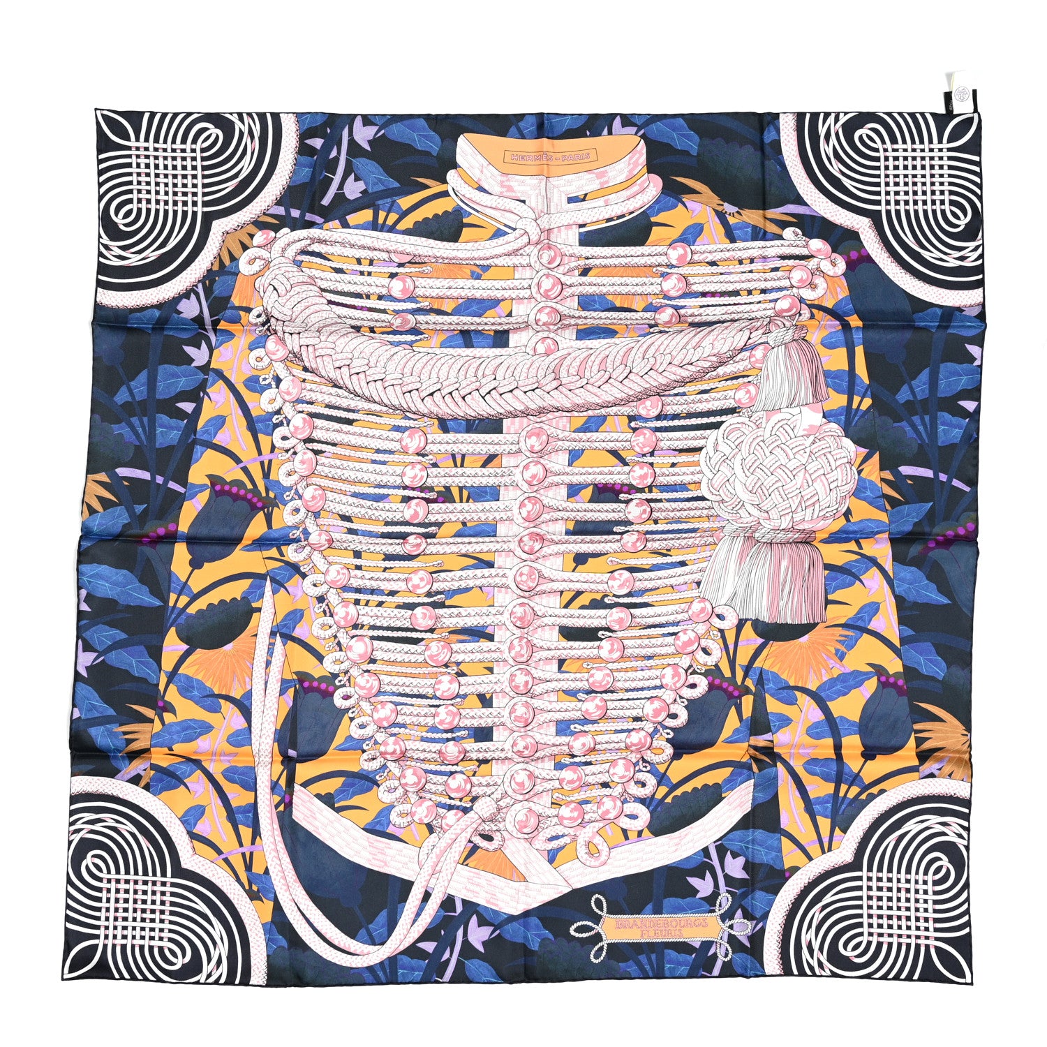 Hermes Silk Carre Double Face Brandebourgs Scarf 90 Vert Poudre Bleu Clair 4 of 6