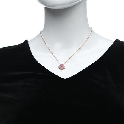 Van Cleef & Arpels 18K Rose Gold Diamond Rhodonite Vintage Alhambra Pendant Necklace 2 of 6