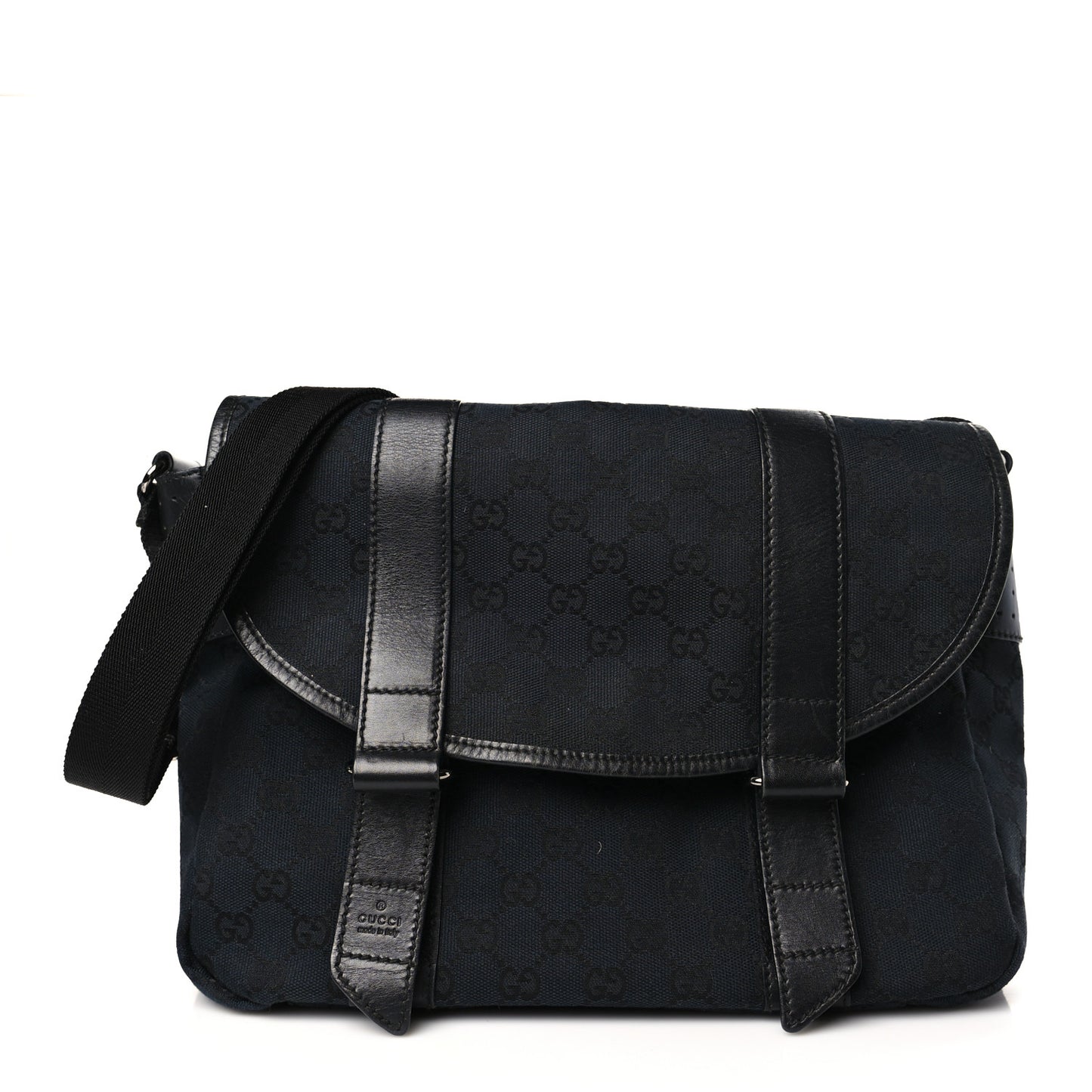 Monogram Medium Double Buckle Flap Messenger Bag Black