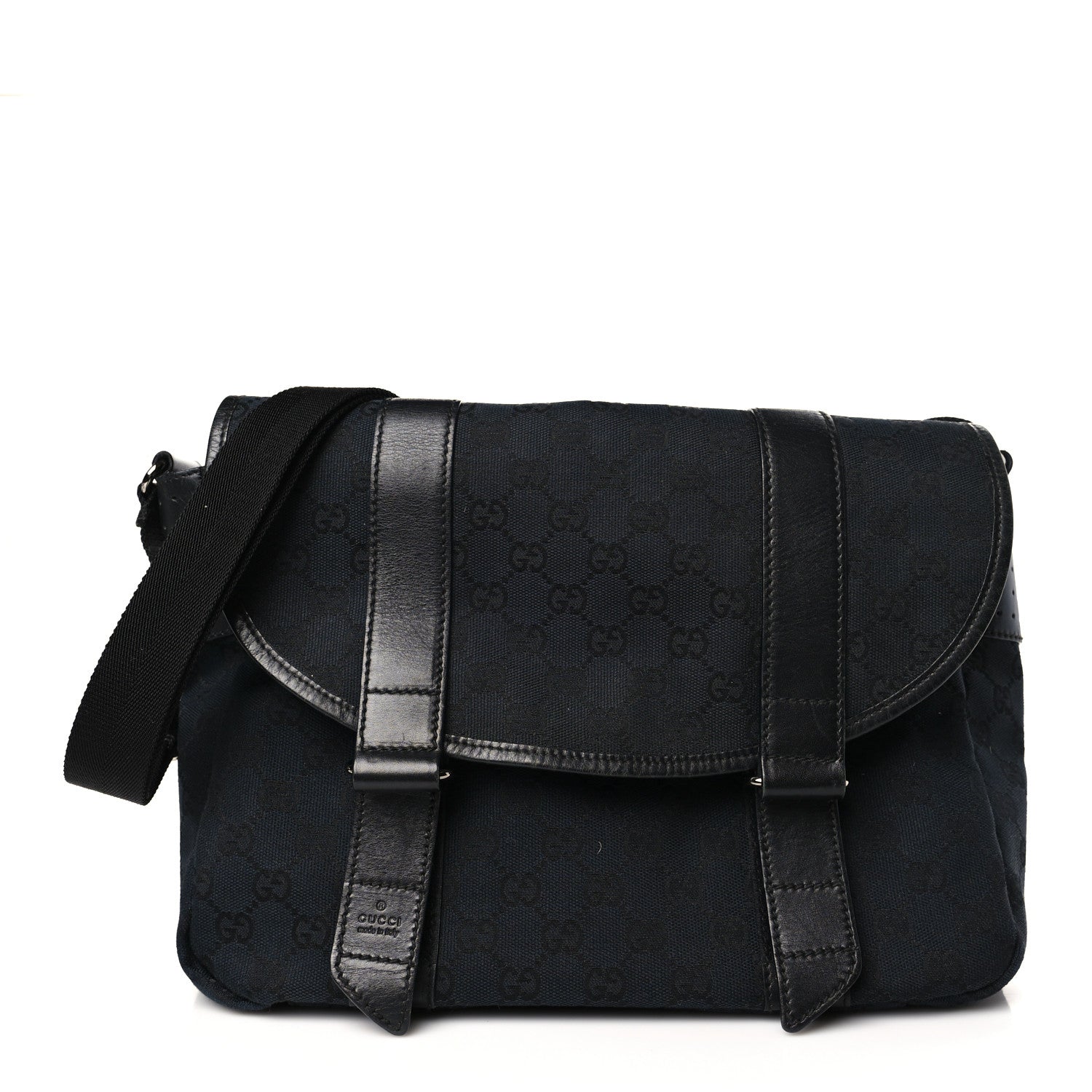 Gucci Monogram Medium Double Buckle Flap Messenger Bag Black 1 of 9