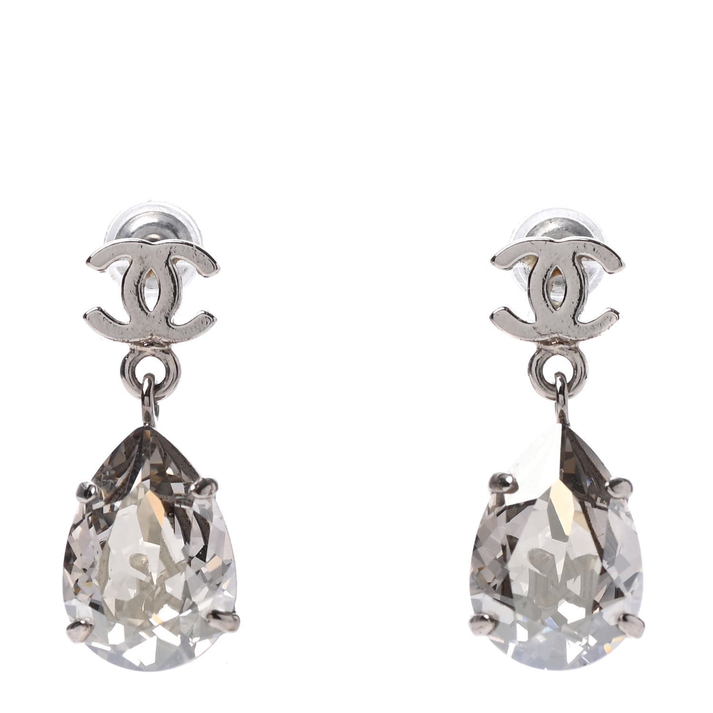Crystal CC Tear Drop Earrings Silver