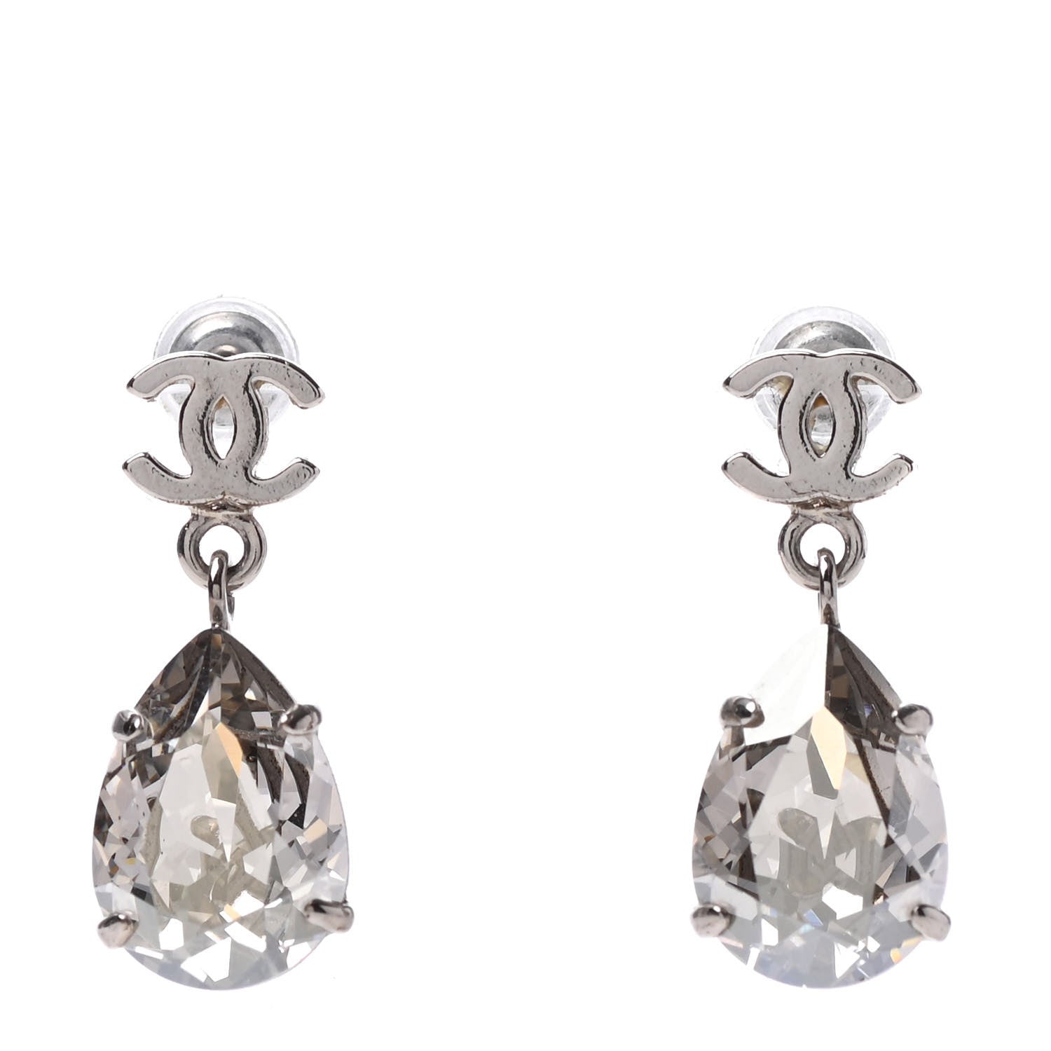 Chanel Crystal CC Tear Drop Earrings Silver 1 of 4