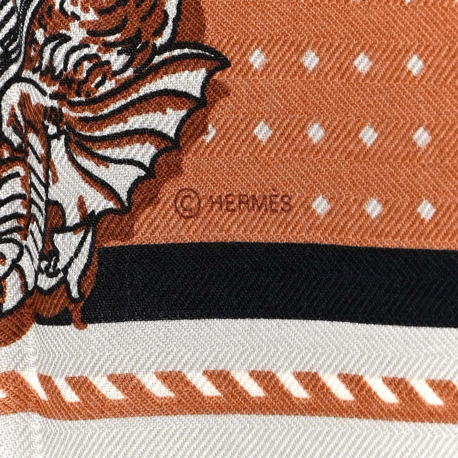 Hermes Cashmere Silk Harnais De Cour Shawl 140 Noisette Gris Perle 3 of 4