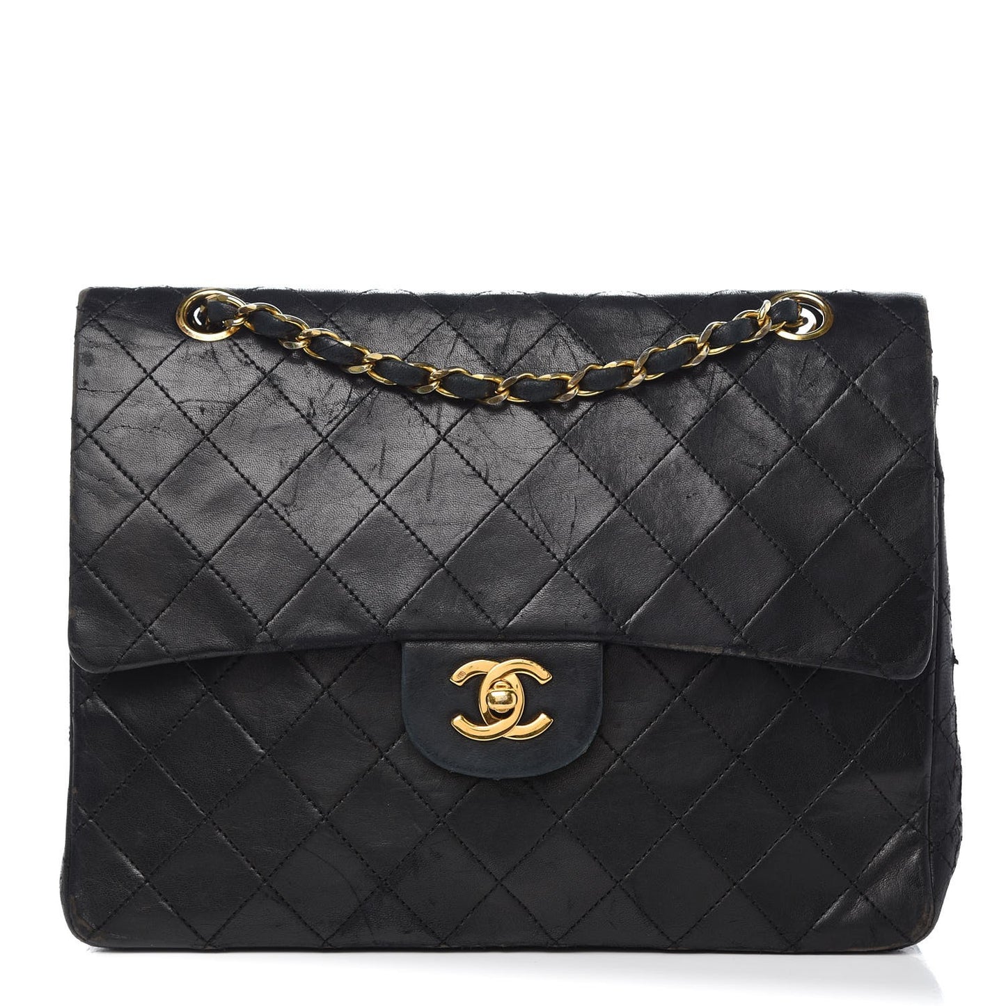 Lambskin Quilted Medium Double Flap Black