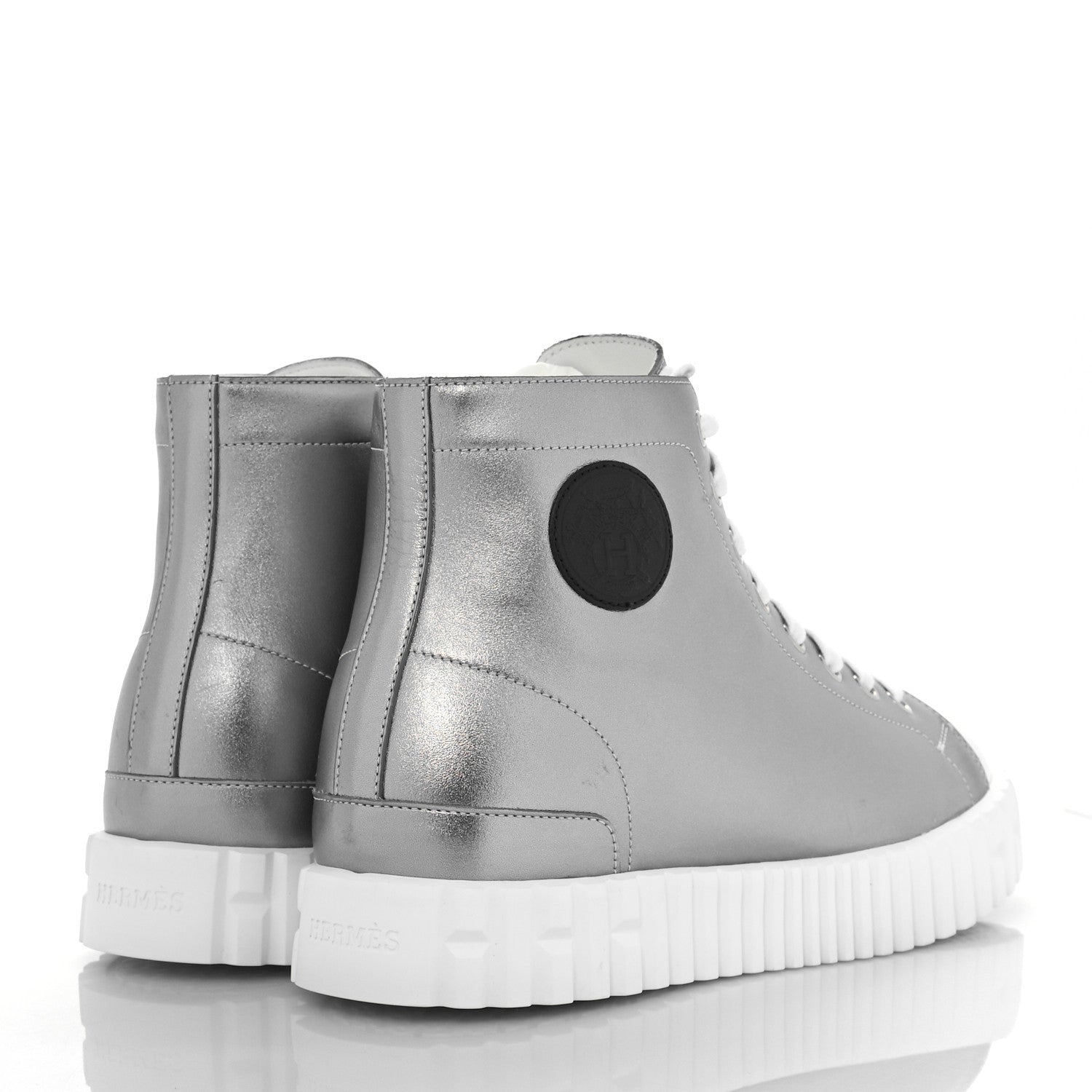 Hermes Metallic Calfskin Womens Climb Sneakers 37 Gris Argente Vieilli 4 of 9