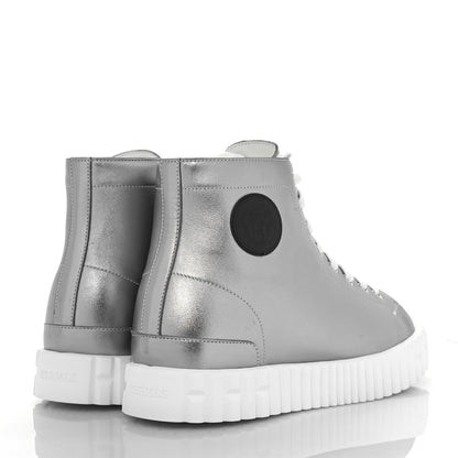Hermes Metallic Calfskin Womens Climb Sneakers 37 Gris Argente Vieilli 4 of 9