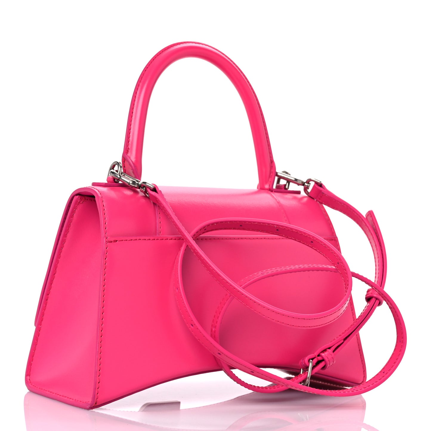 Shiny Box Calfskin Small Hourglass Top Handle Bag Acid Fuchsia