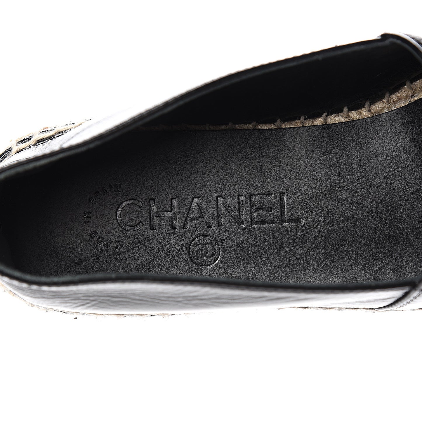 Patent Calfskin Crystal CC Espadrilles 38 Black