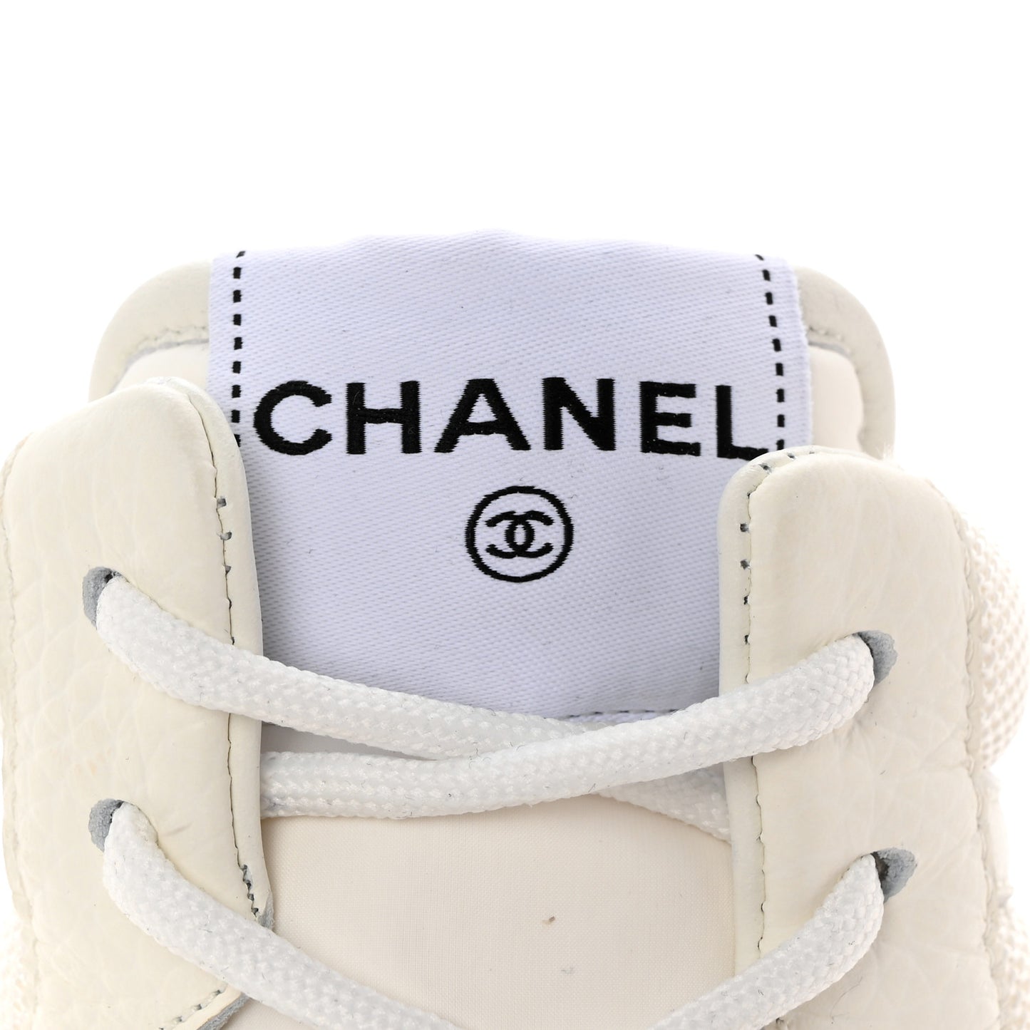 Suede Fabric Grained Calfskin Womens CC High Top Sneakers 37 White