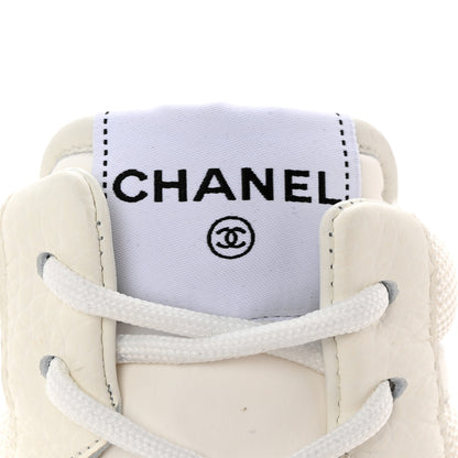Chanel Suede Fabric Grained Calfskin Womens CC High Top Sneakers 37 White 8 of 12