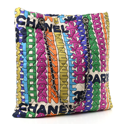 Chanel Printed Fabric Quilted Logo Large Shopping Tote Multicolor 3 of 9