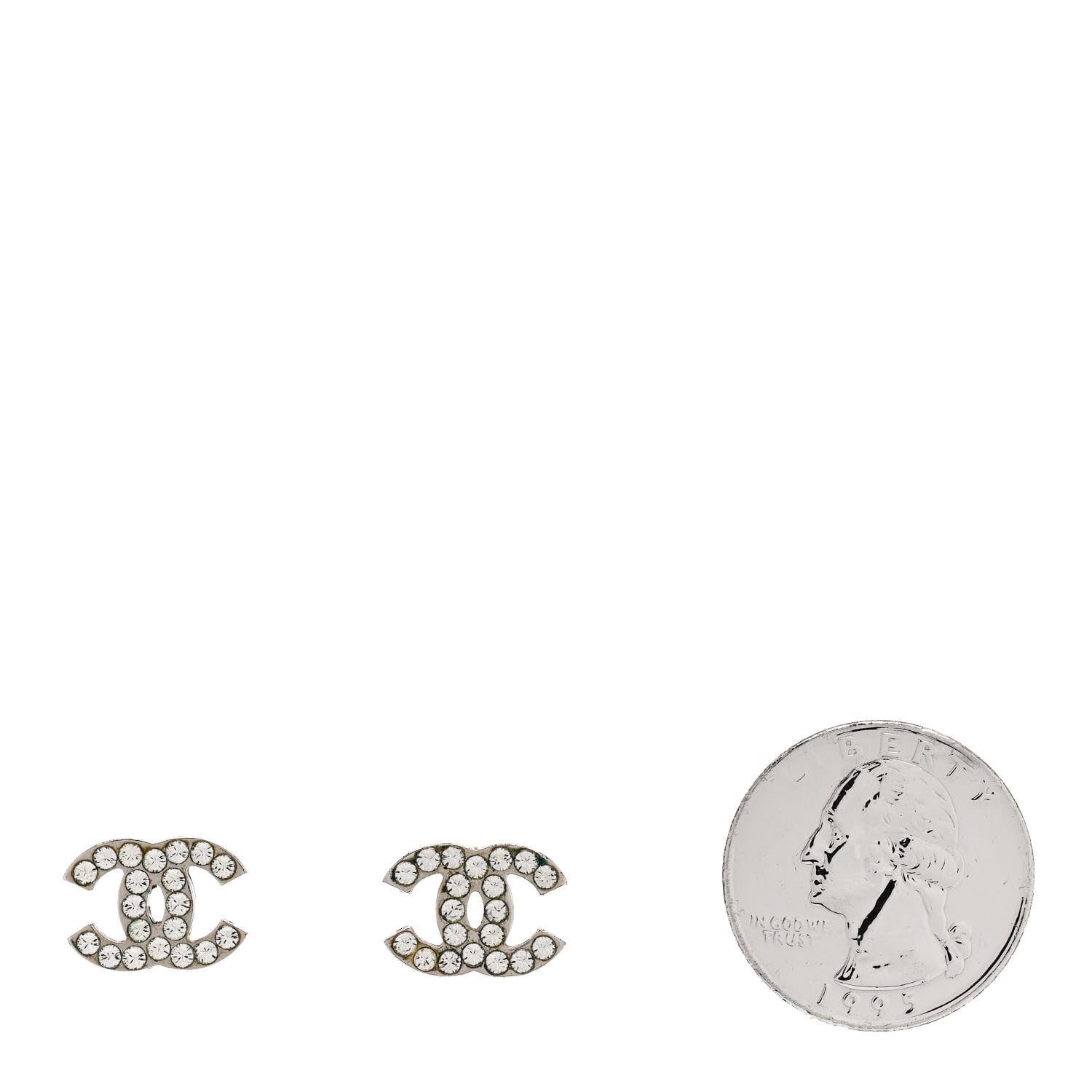 Chanel Crystal Mini Timeless CC Earrings Silver 2 of 4
