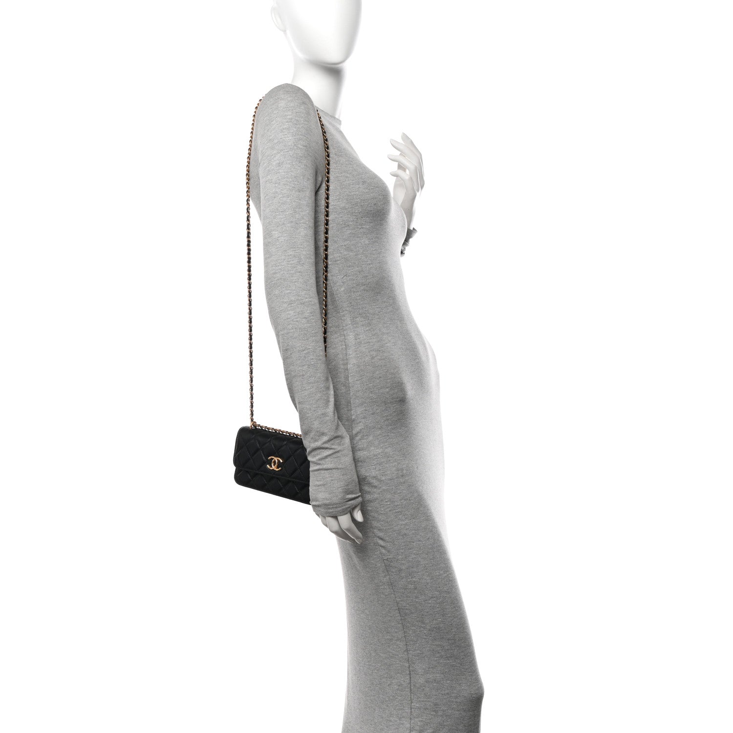 Chanel Lambskin Quilted Dynasty Flap Phone Holder With Chain Black 2 of 12