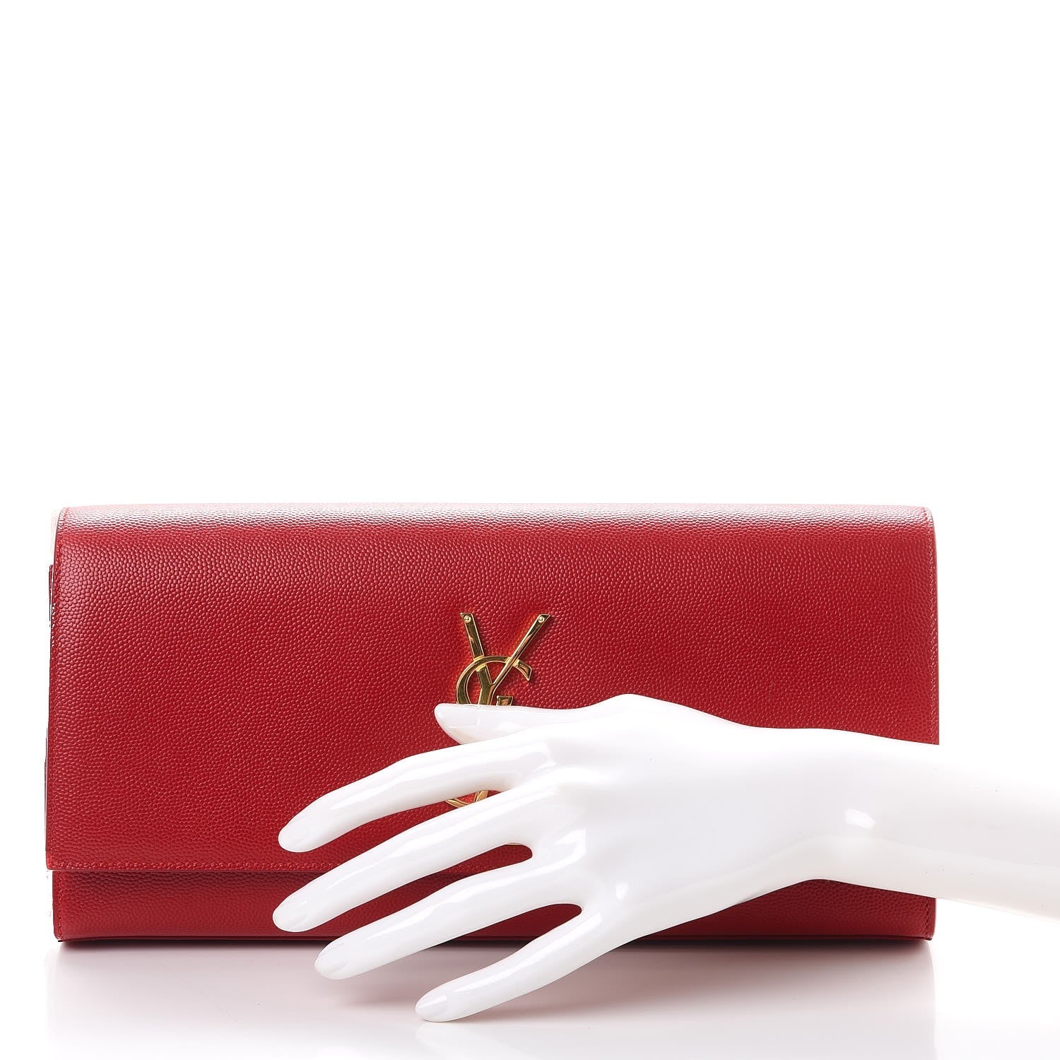 Saint Laurent Grain De Poudre Classic Monogram Cassandre Clutch New Red 2 of 7