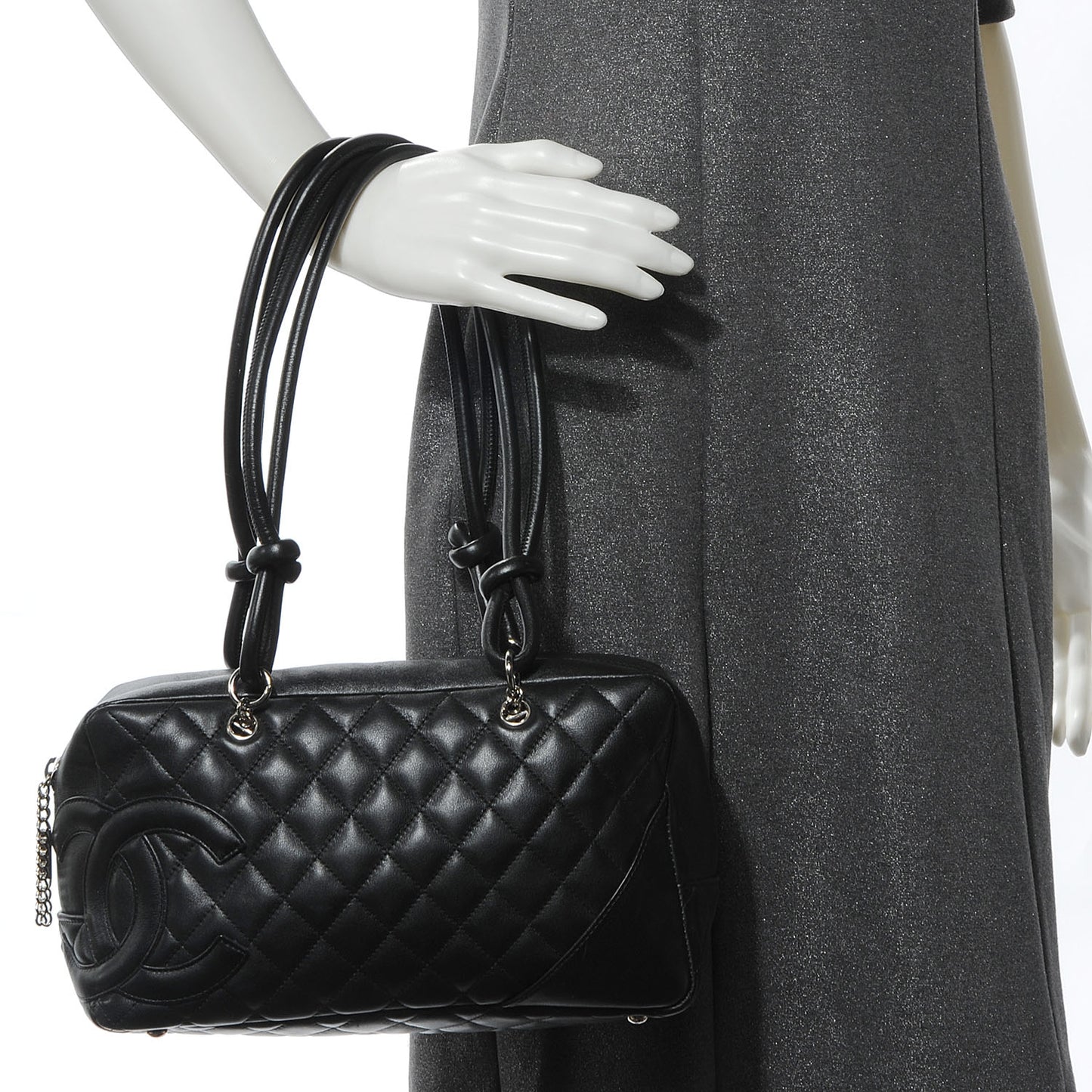 Calfskin Quilted Large Cambon Bowler Black