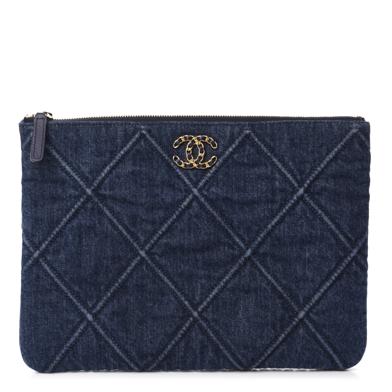 Chanel Denim Quilted Large 19 Cosmetic Case Blue 1 of 8