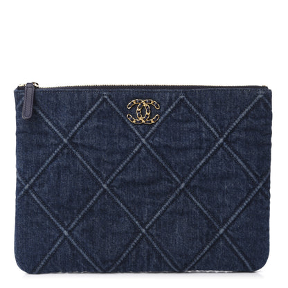 Chanel Denim Quilted Large 19 Cosmetic Case Blue 1 of 8
