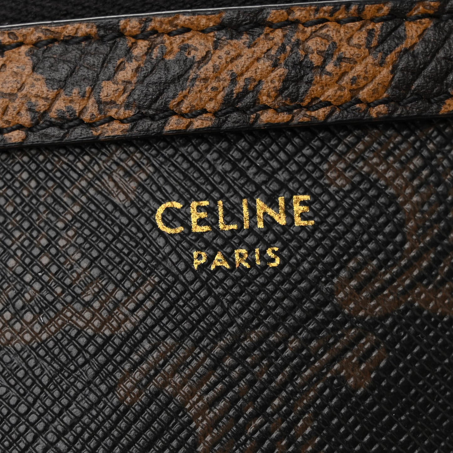 Triomphe Canvas Calfskin Leopard Print Mini Clutch on Chain Black Tan