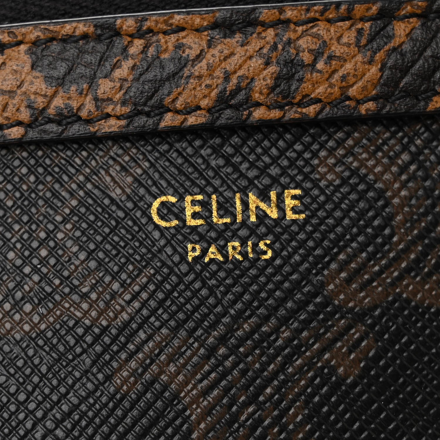 Celine Triomphe Canvas Calfskin Leopard Print Mini Clutch on Chain Black Tan 6 of 13