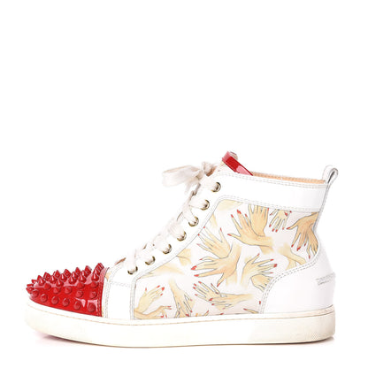 Christian Louboutin Toile Printed Patent Calfskin Tissu Beauty Spikes Louis Flat Sneakers 38 White 1 of 26
