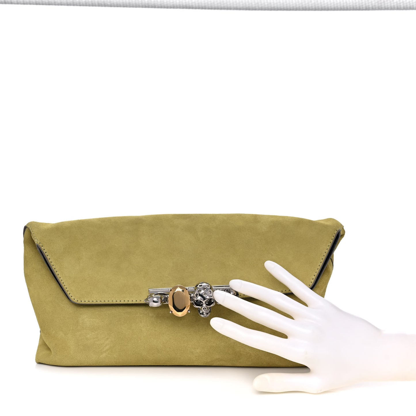 Suede Skull Four Ring Clutch Lime