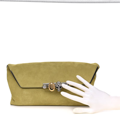 Alexander McQueen Suede Skull Four Ring Clutch Lime 2 of 15