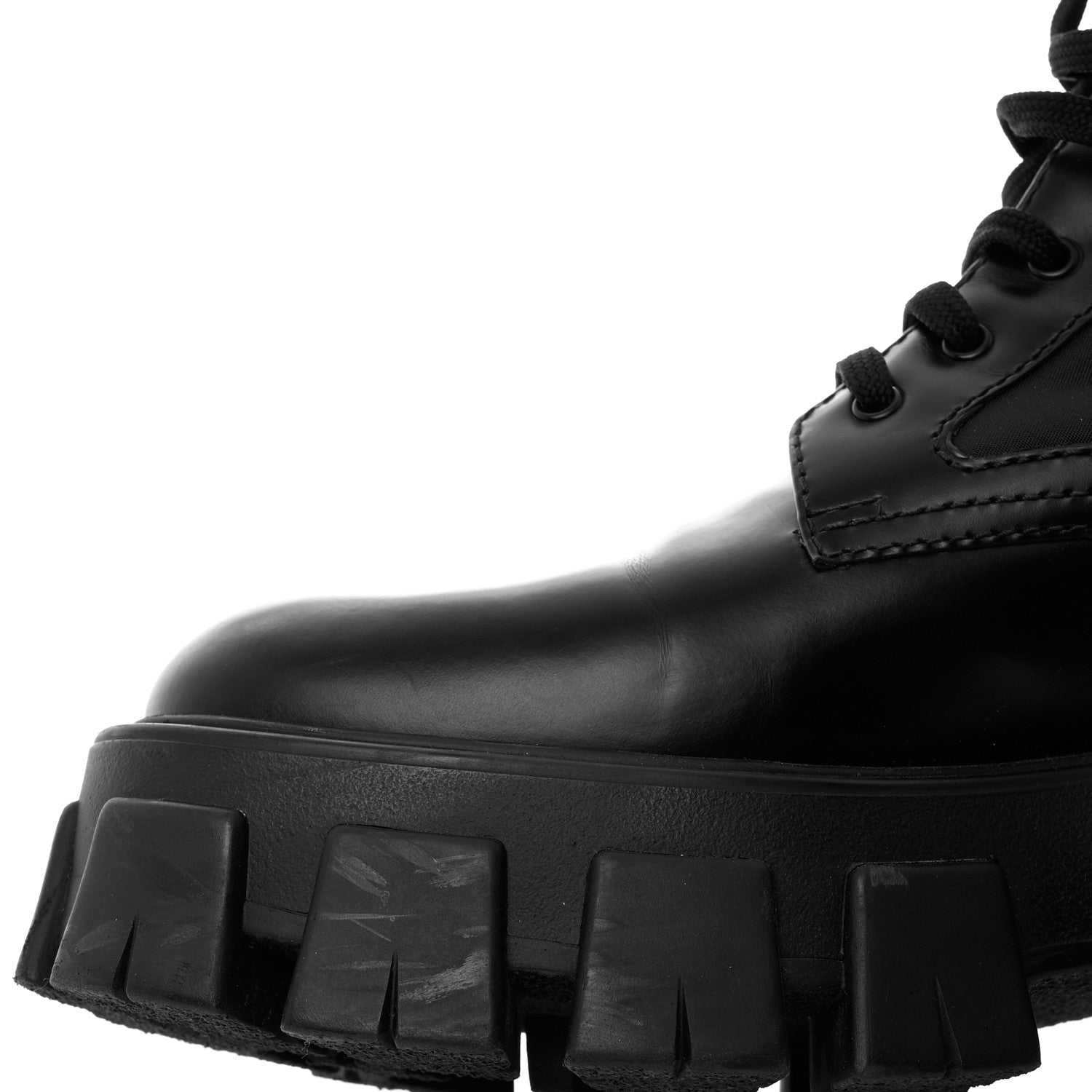 Prada Spazzolato Rois Nylon Metal Triangle Logo Monolith Pouch Pocket 55mm Boots 39 Black 12 of 13