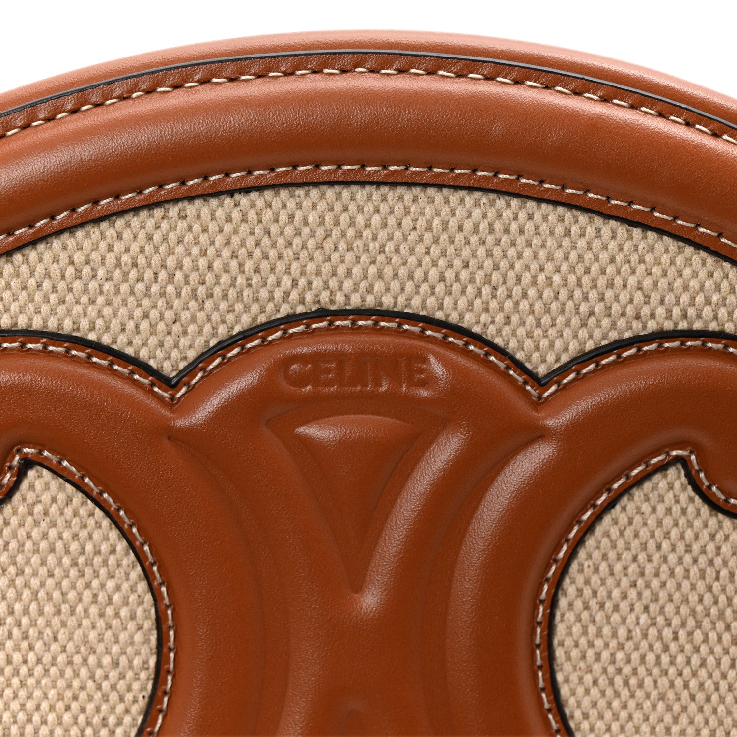 Celine Canvas Calfskin Cuir Triomphe Oval Crossbody Purse Natural Tan 11 of 23