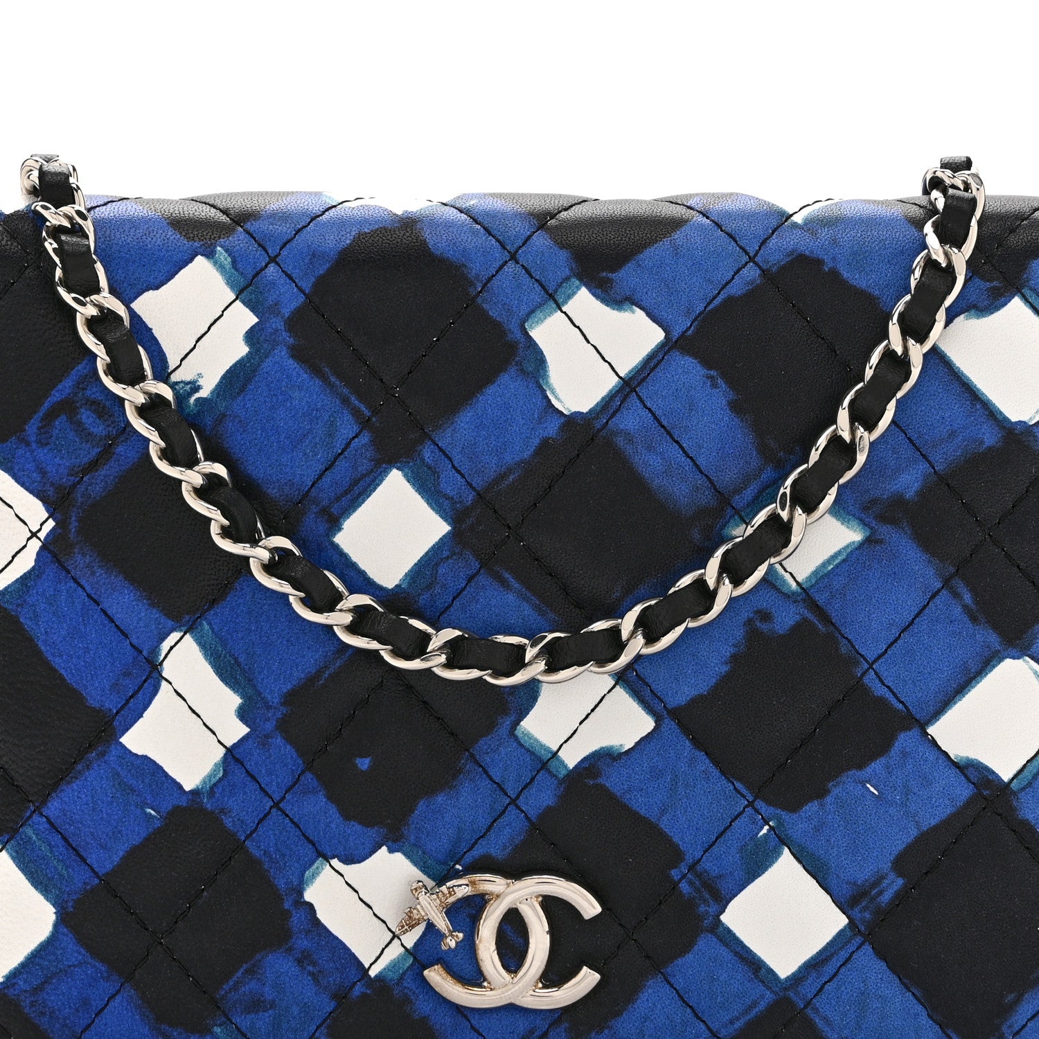 Chanel Printed Lambskin Airlines Wallet On Chain WOC White Blue Black 11 of 13