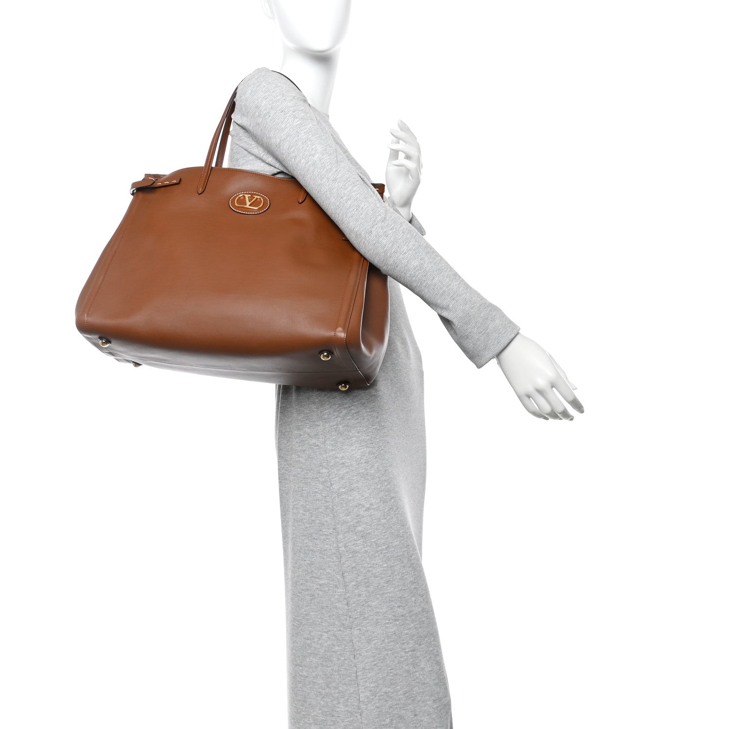 Valentino Garavani Calfskin Vlogo Large Antibes Tote  Saddle Brown 2 of 9