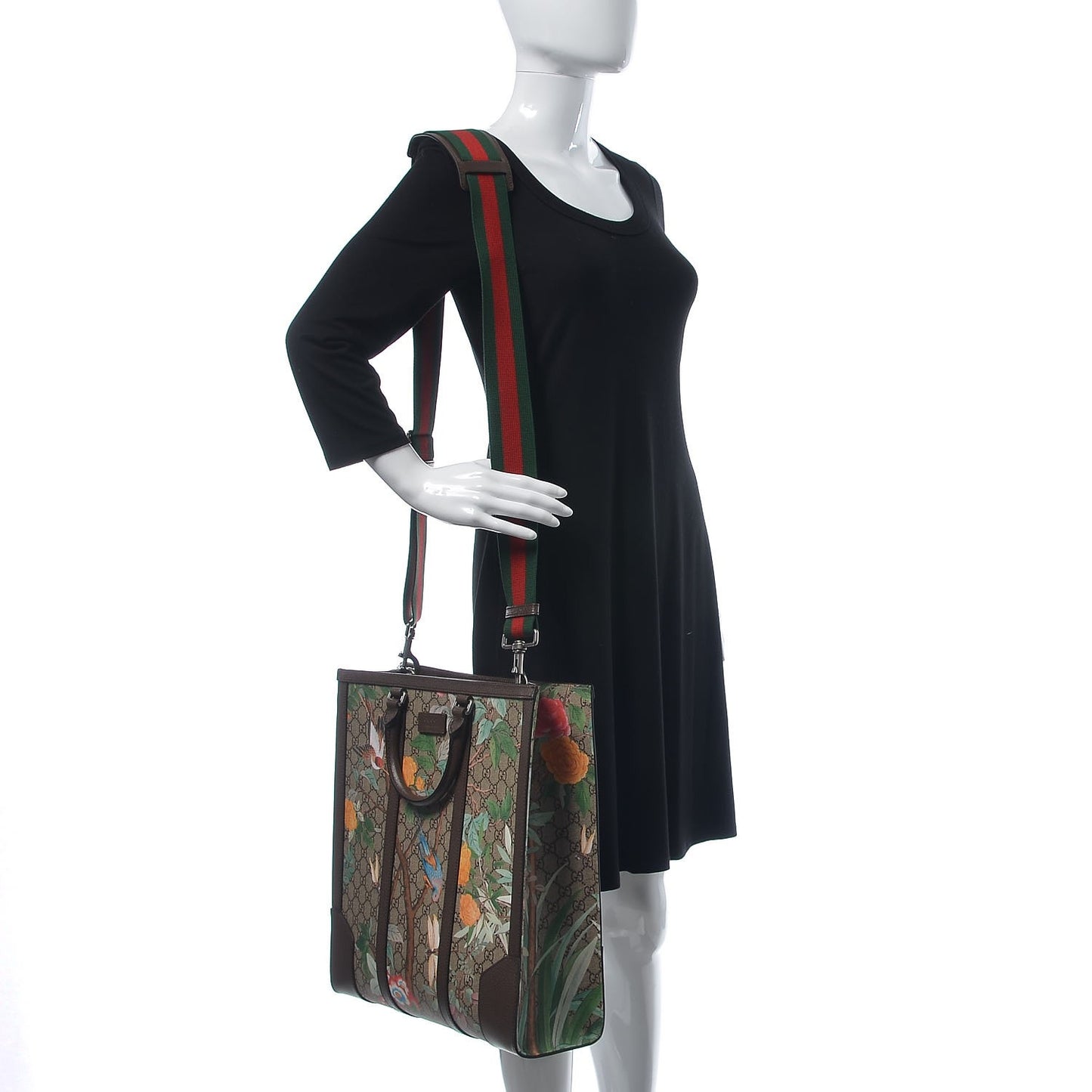 GG Supreme Monogram Tian Web Vertical Tote Beige Multicolor New Acero