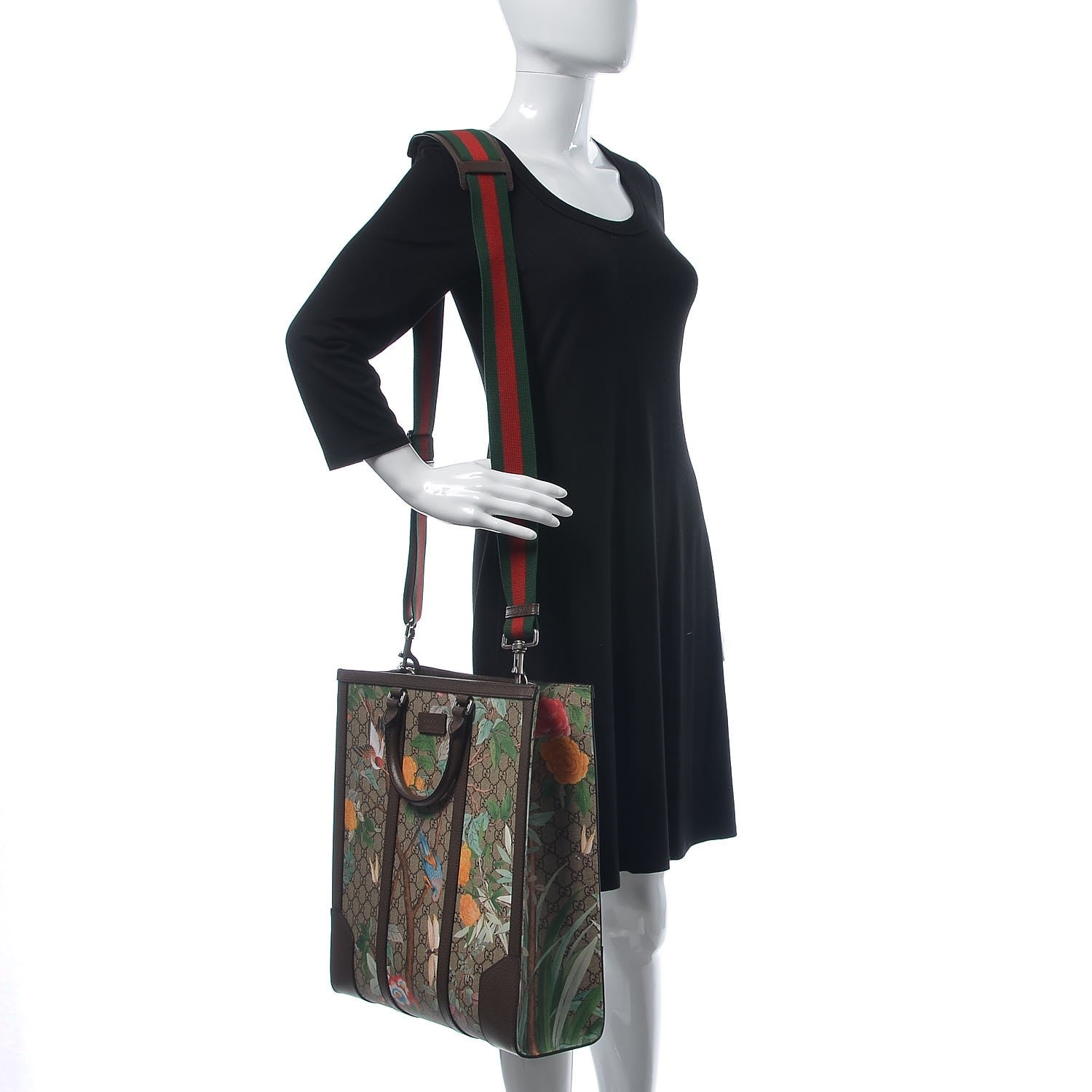 Gucci GG Supreme Monogram Tian Web Vertical Tote Beige Multicolor New Acero 2 of 9