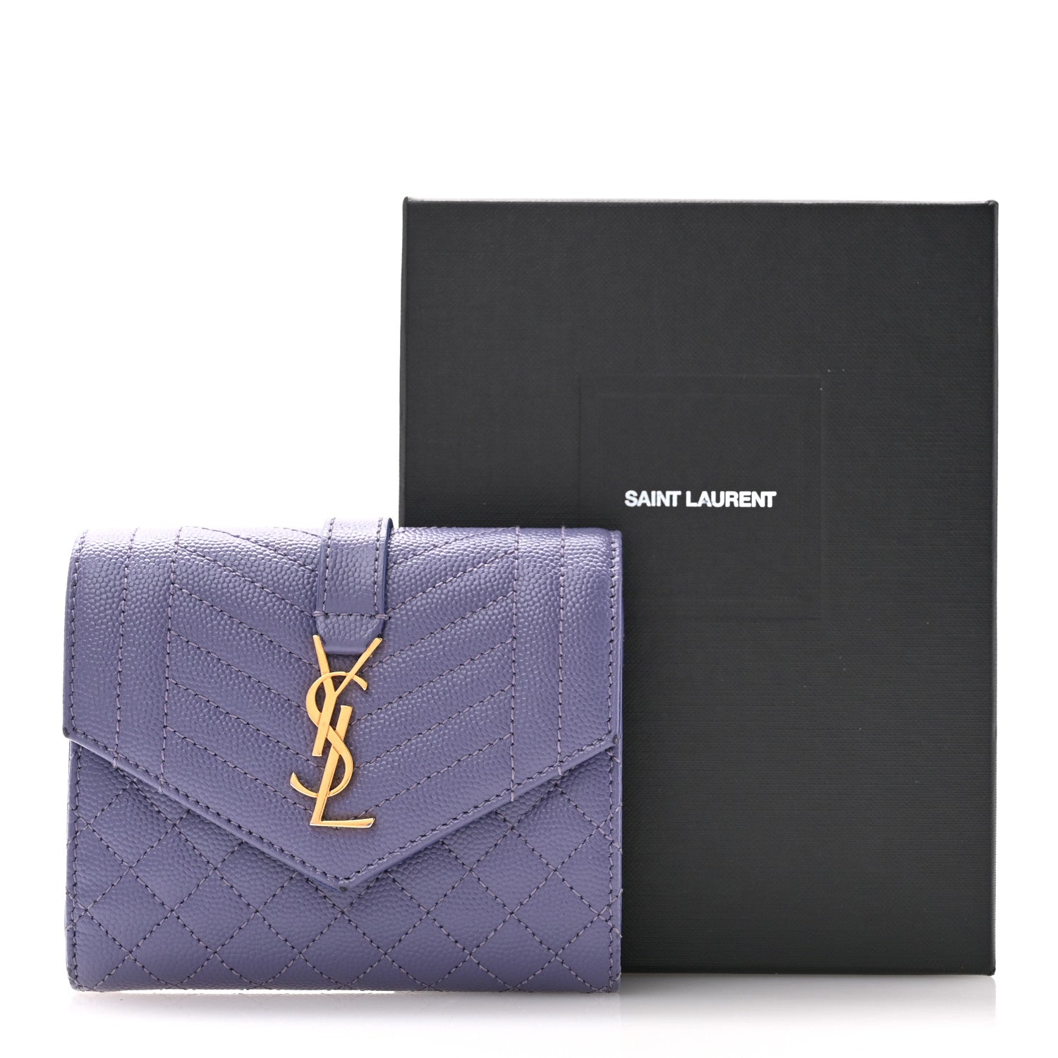 Saint Laurent Grain De Poudre Mixed Matelasse Triquilt Monogram Compact Tri Fold Wallet Dark Wisteria 9 of 9