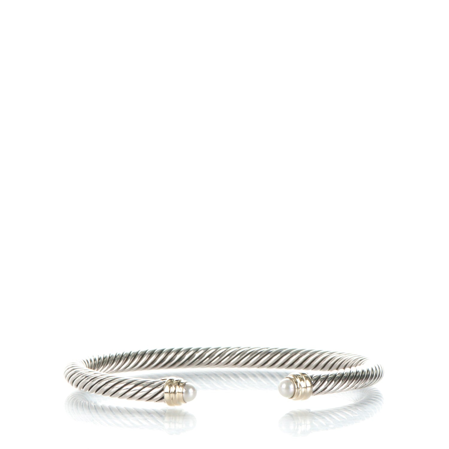 David Yurman Sterling Silver 14K Yellow Gold Pearl 5mm Cable Classics Petite Color Bracelet 1 of 4