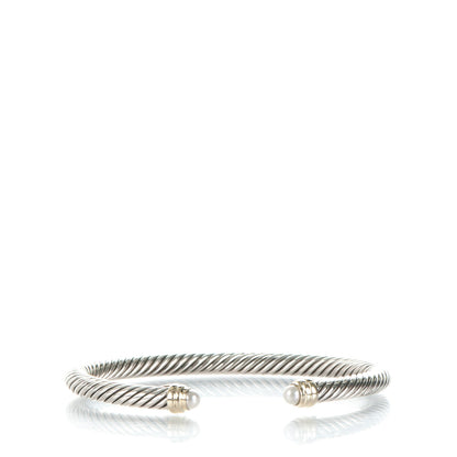 David Yurman Sterling Silver 14K Yellow Gold Pearl 5mm Cable Classics Petite Color Bracelet 1 of 4